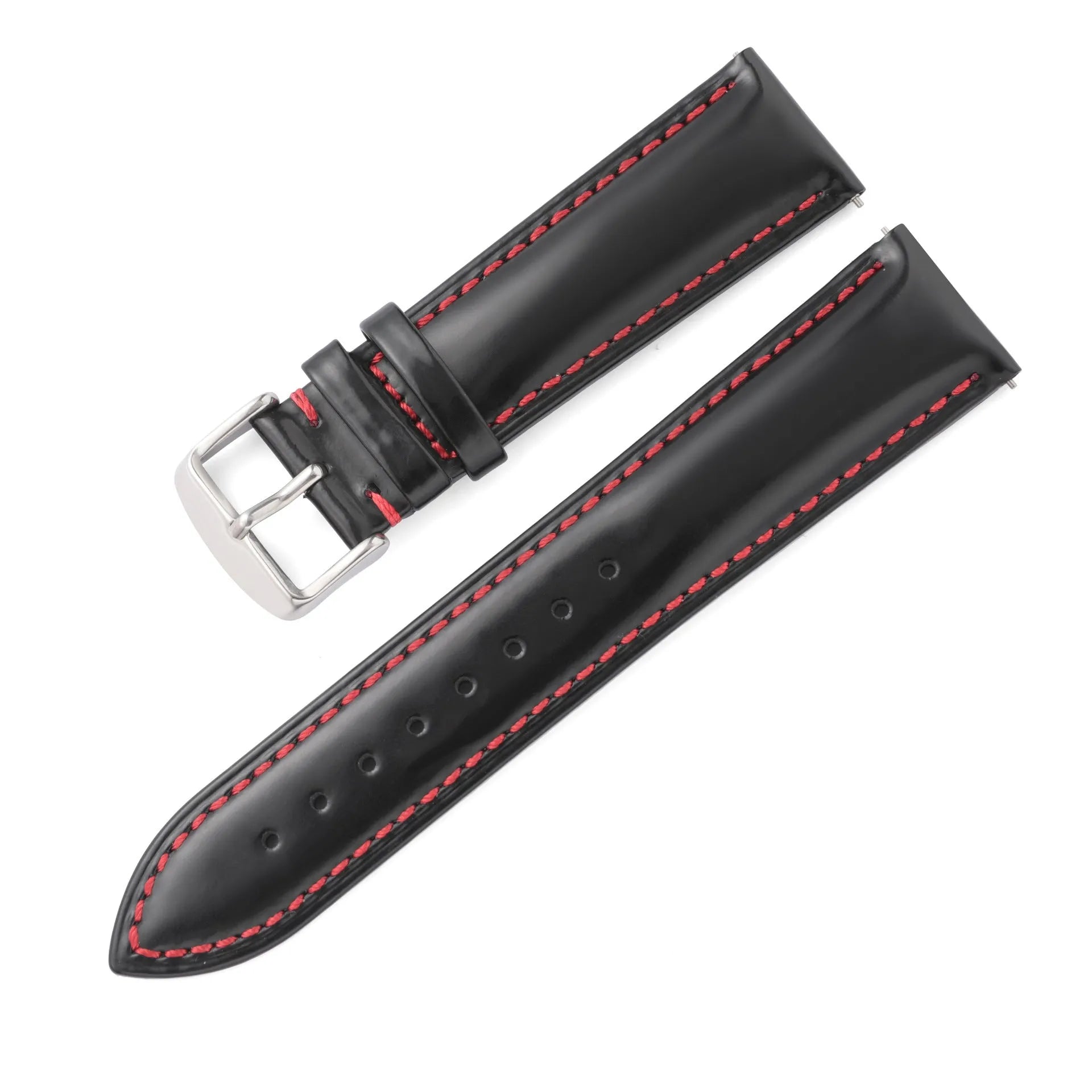 Quick release watch strap in bright cowhide leather showing colour options and width measurements