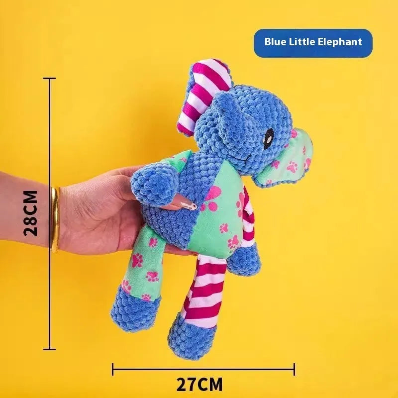 Plush puppy toy showing various animal styles including rechargeable duck, blue elephant, and donkey in multiple colours