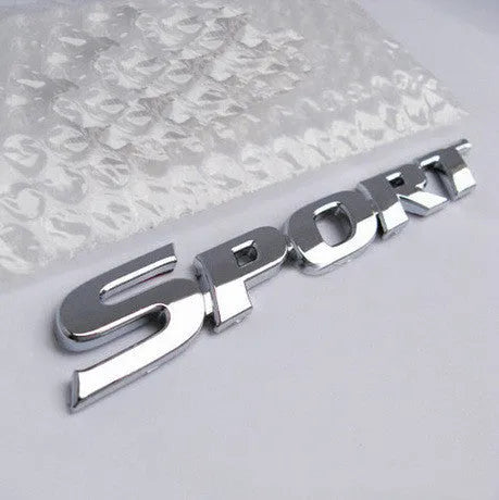Silver electroplated ABS plastic car sport tail sticker measuring 11.3cm length for bumper and side door decoration