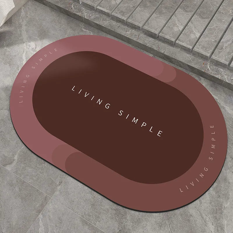 Super absorbent oval bath mat in grey with non-slip rubber bottom, 40x60cm