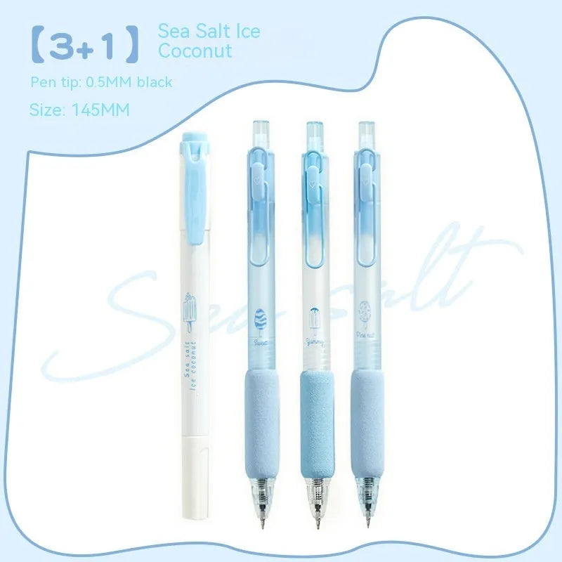 Four double-headed fluorescent pens for student calligraphy practice with 0.5mm plastic shells