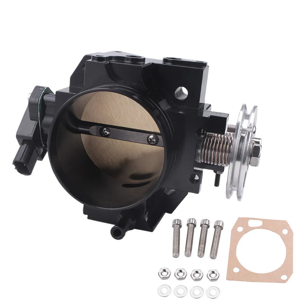Aluminium throttle body for Honda K20A engine, shown in silver finish with sensor.