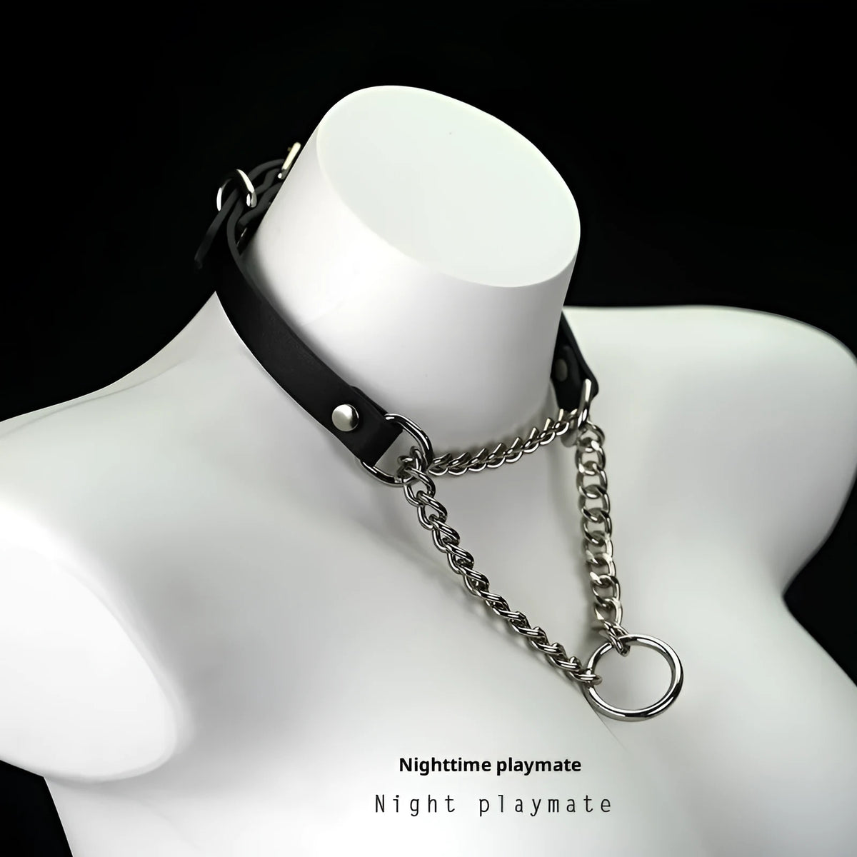Night colour changing U-shaped leather collar with alloy ring pendant, unisex, in thermo and glow colourways