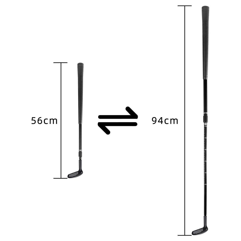 Black double sided zinc alloy telescopic golf club, 94cm long, 465g, for practice