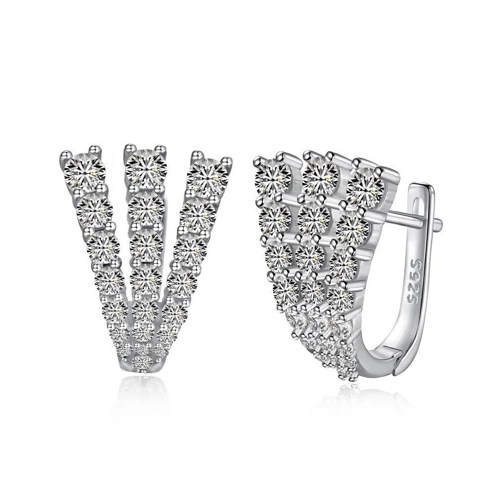 925 silver three-claw stud earrings 13.7 x 17.6mm platinum electroplated finish for women