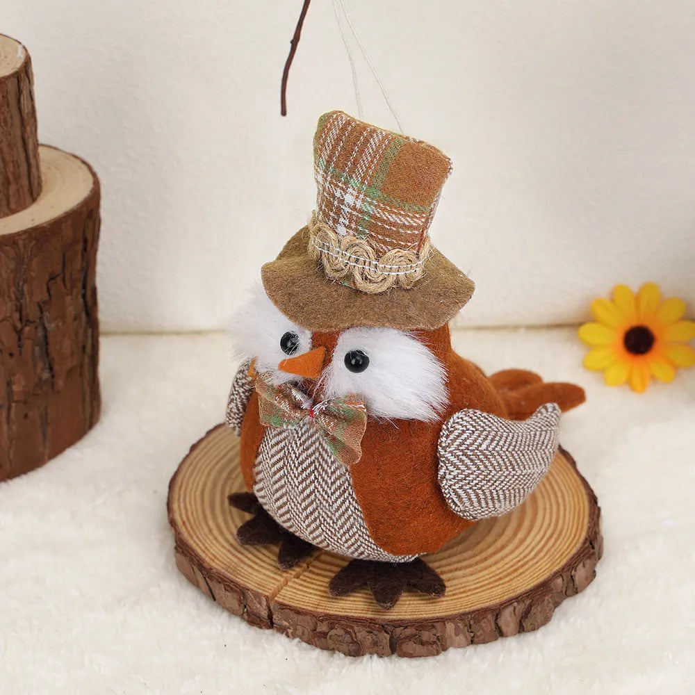Thanksgiving owl harvest bird pendant ornament in orange and green colours