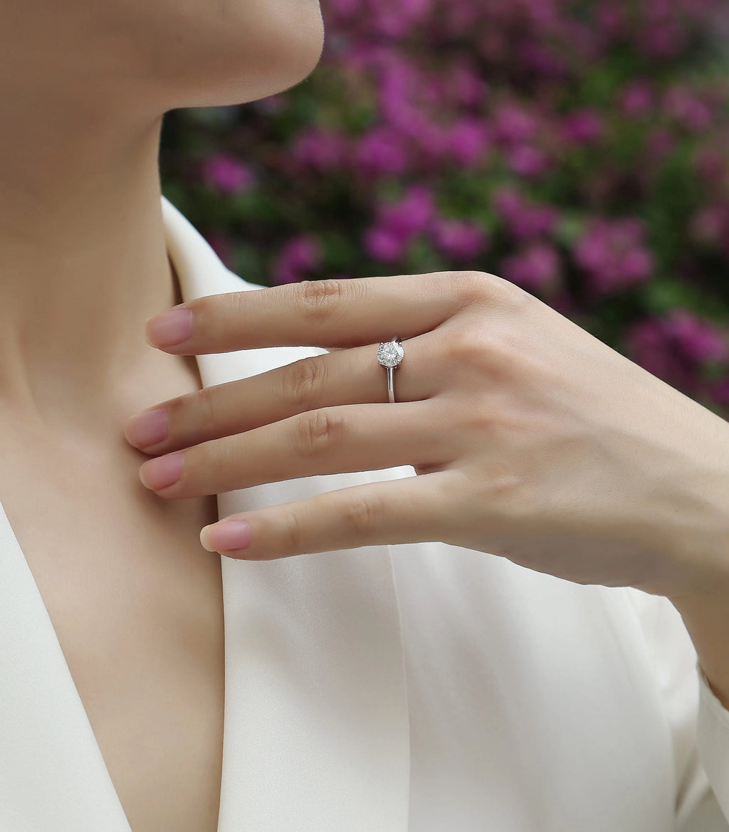 Love Words wedding ring set with heart-shaped moissanite in S925 silver platinum-plated, 1 carat stone in gift box