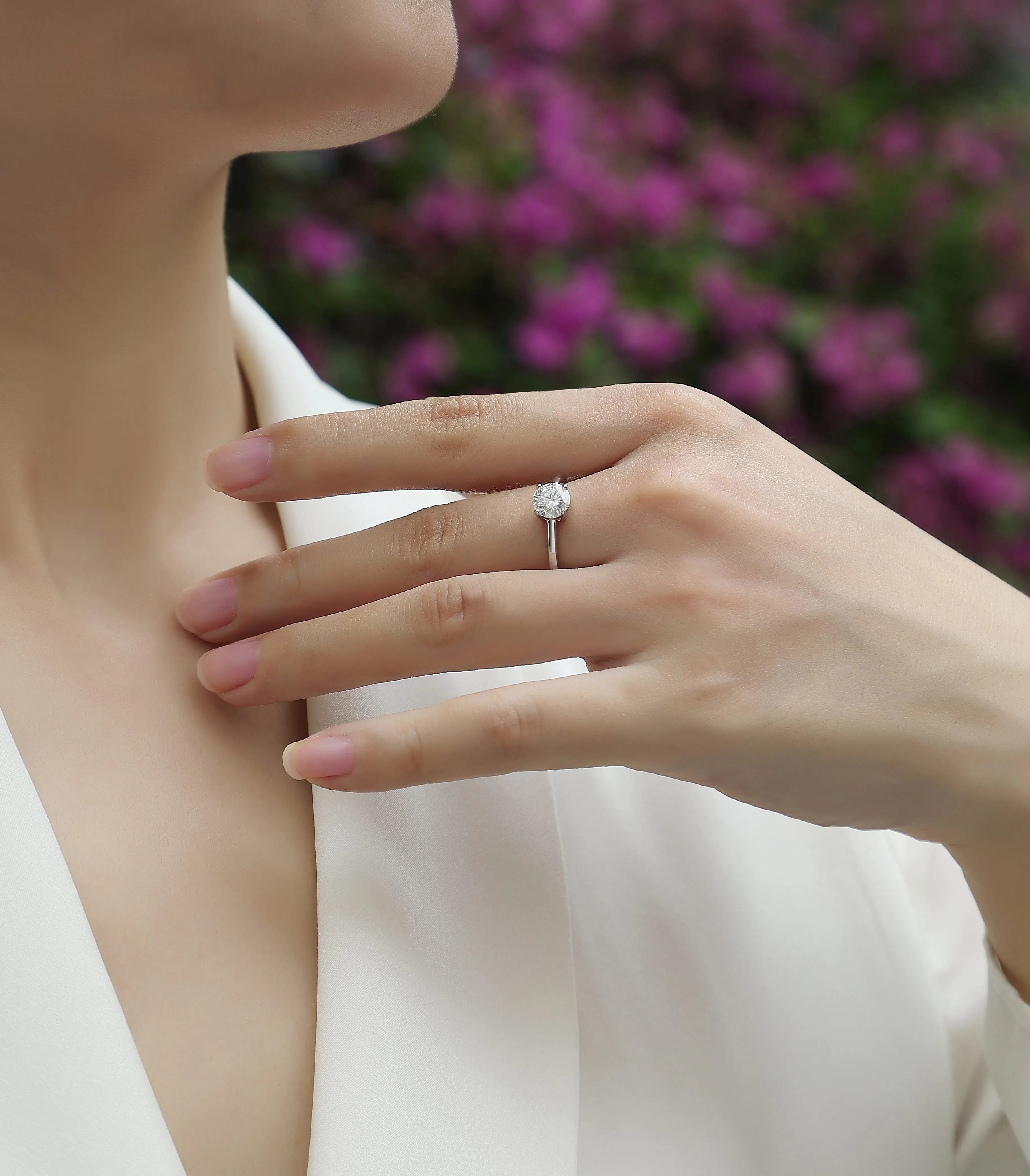 Love Words wedding ring set with heart-shaped moissanite in S925 silver platinum-plated, 1 carat stone in gift box