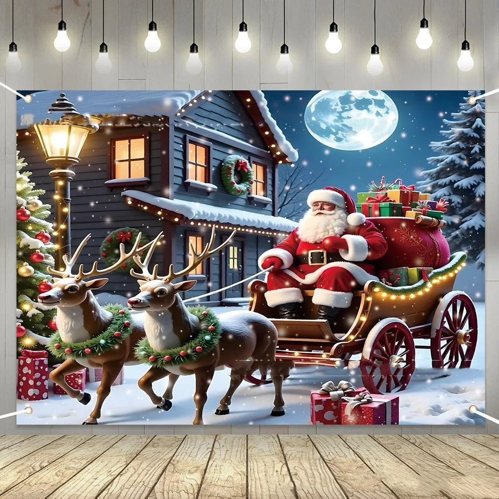 Christmas banner featuring Santa Claus design on polyester fabric