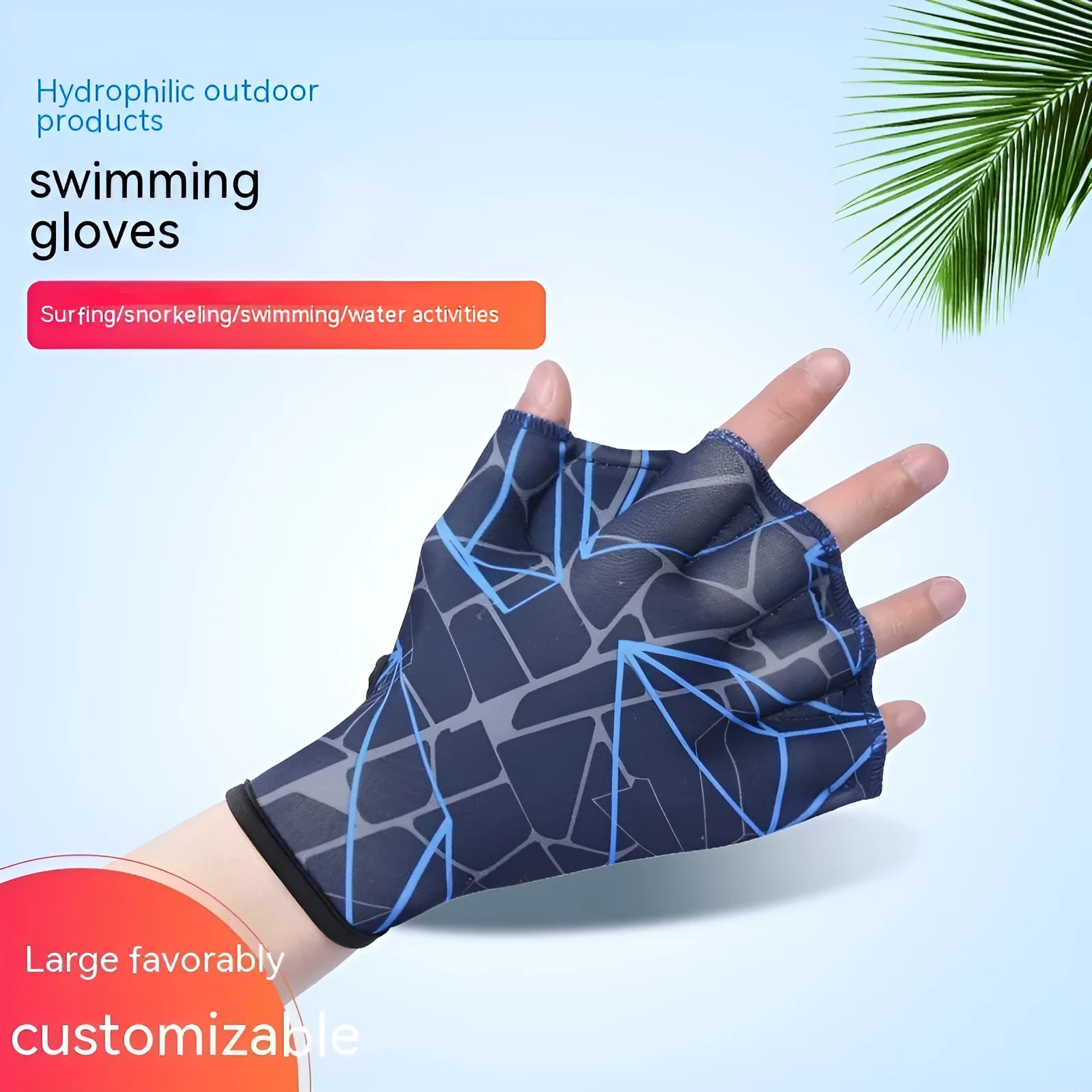 Nylon duck feet webbed swimming gloves in multiple colour prints showing finger webbing design