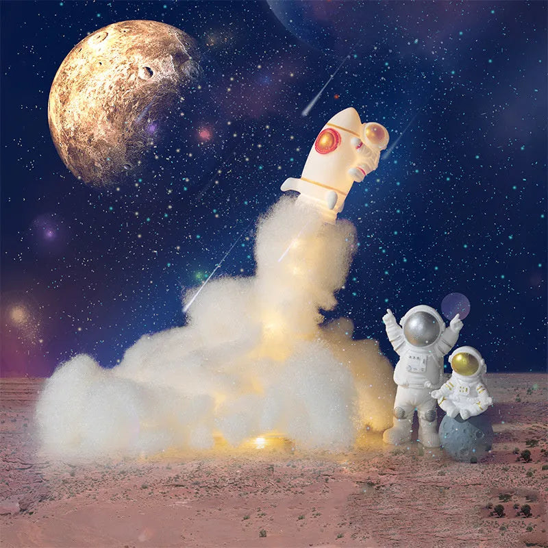 DIY astronaut rocket LED night light kit with battery or USB power options for desk decoration