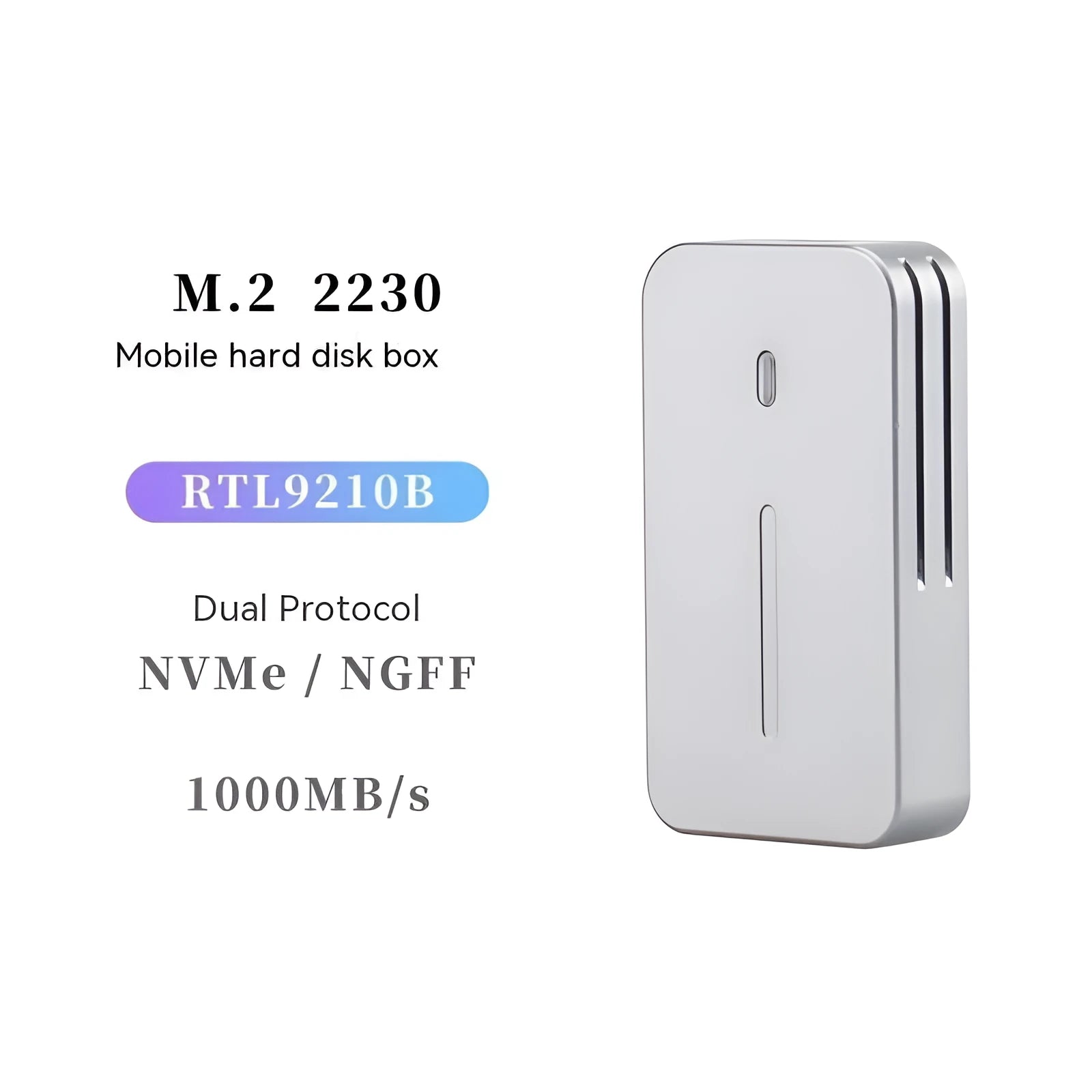 Compact aluminium alloy M.2 NVMe SSD external enclosure for 10Gbps data transfer.