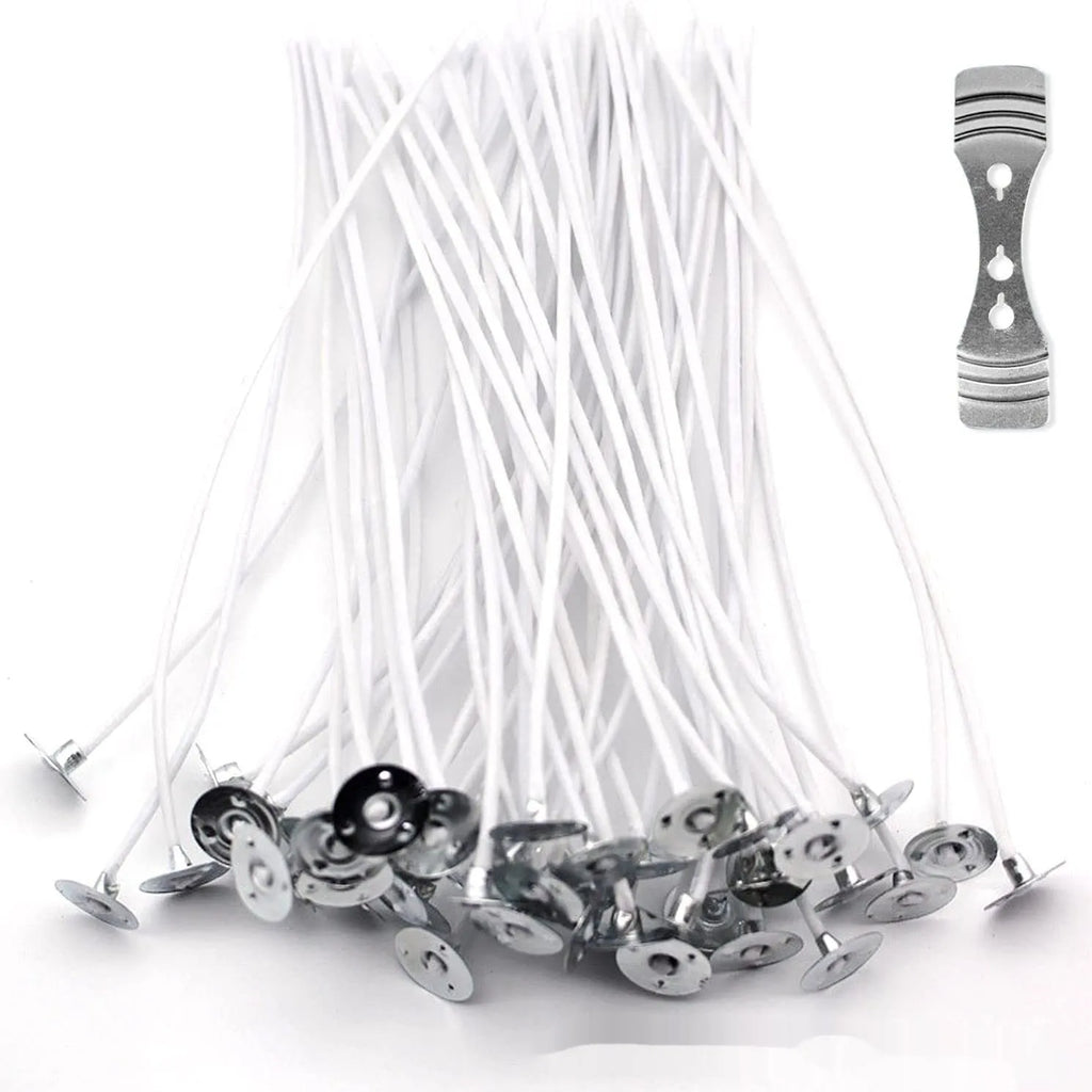 White cotton candle wicks in three different lengths for DIY candle making projects