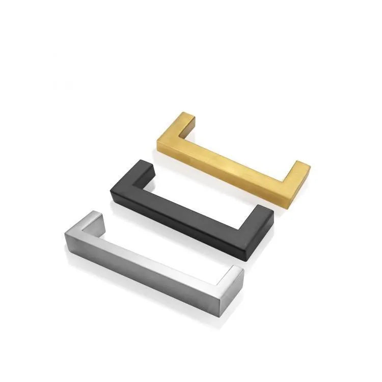 Stainless steel square pipe cabinet door handle with wire drawing finish