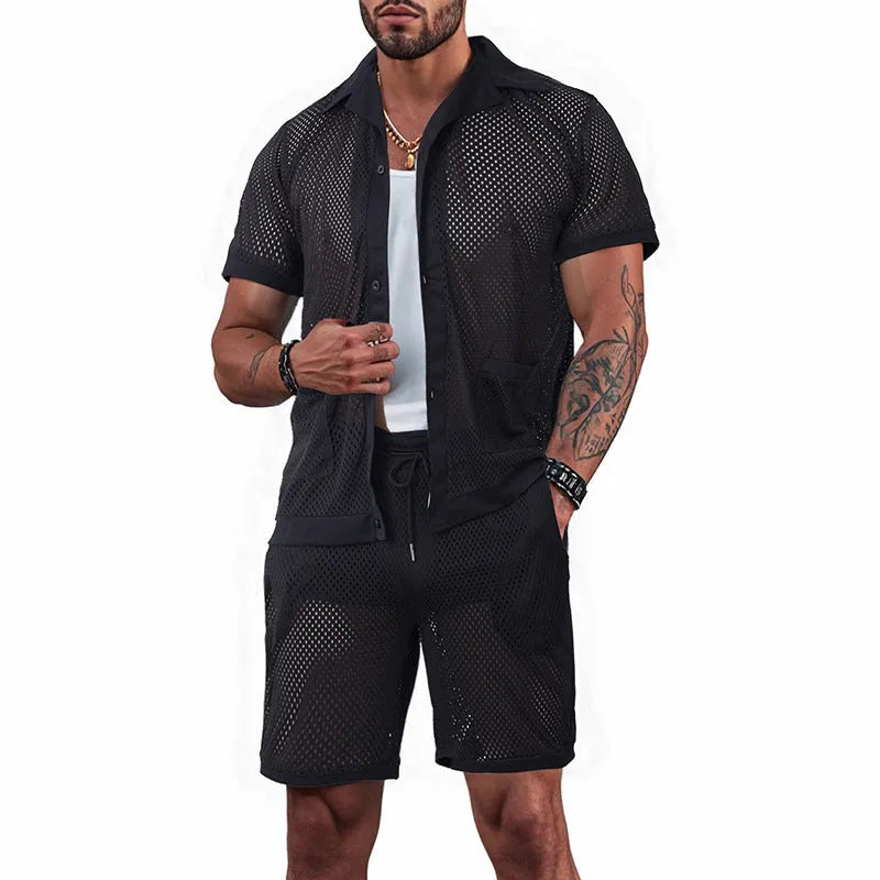 Beach Hawaii short sleeve dress and matching shorts set in light grey, laid flat.