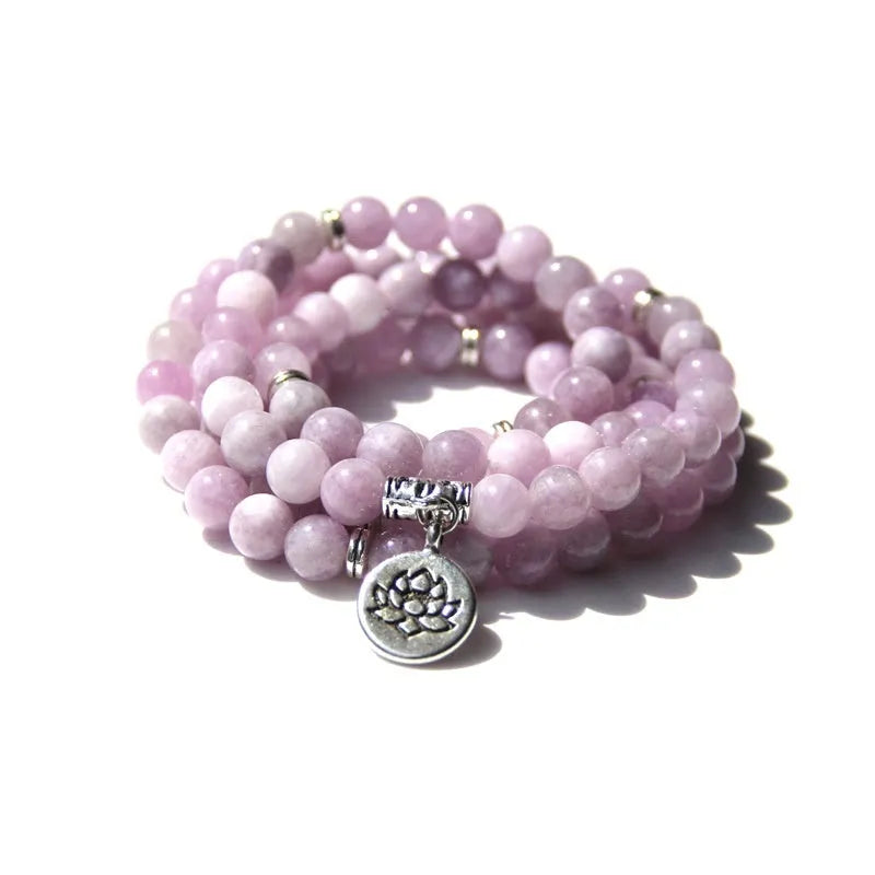 Natural stone angel echeveria bracelet in geometric shape with lotus detail on a white background.