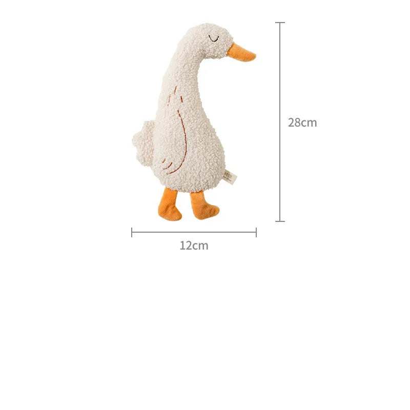 Fox and duckling cartoon plush dog toys with squeakers on a neutral background.