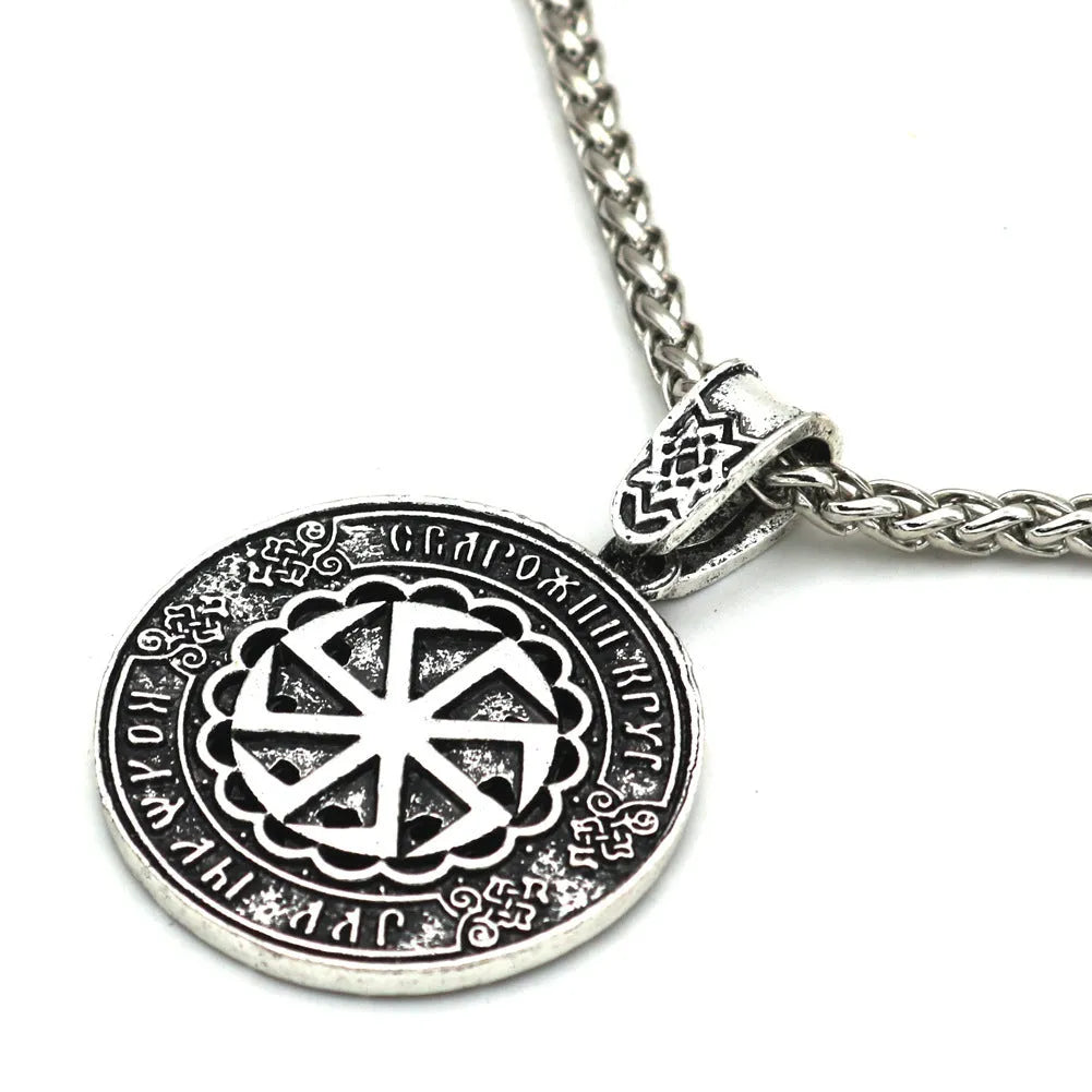 Lunavin ODing logo pendant necklace on an adjustable snake bone chain in antique silver