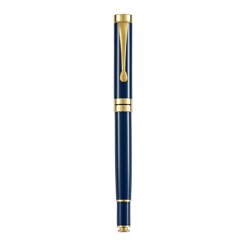 Metal fountain pen with fine F-0.5mm nib, black gold clip finish, 140mm length