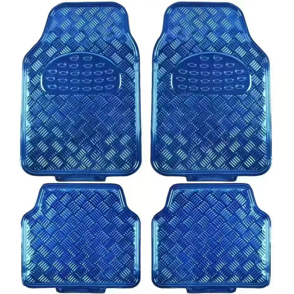 Blue universal car aluminum film foot mat four-piece set with non-slip PVC surface