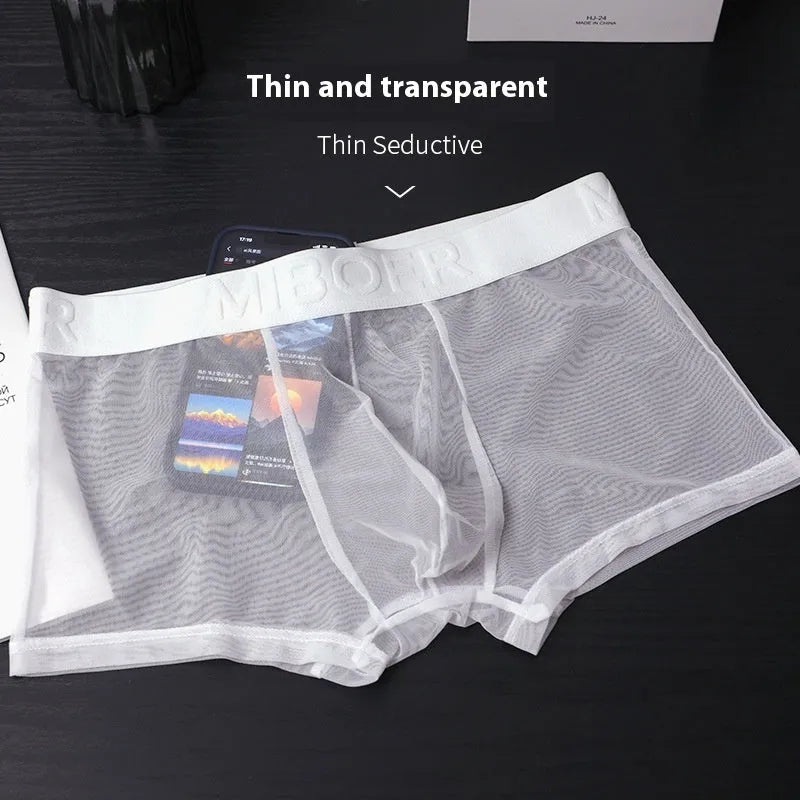 Men's thin polyester boxers in solid colours showing quick-drying breathable construction