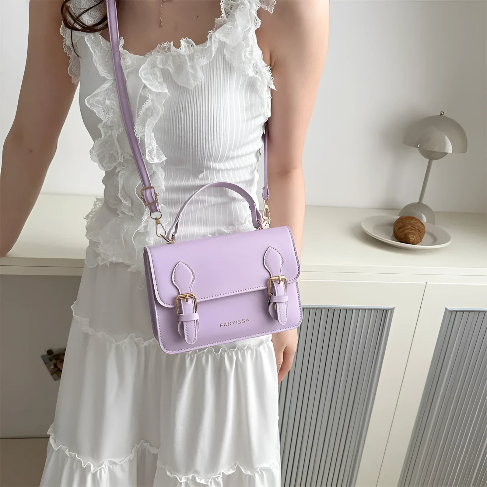 Soft PU small square bag in Western style, horizontal shape, available in six colours including black and khaki