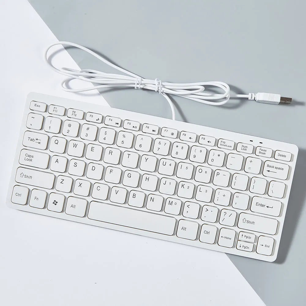 USB wired mini keyboard in four colours with compact 280mm width and noiseless keys