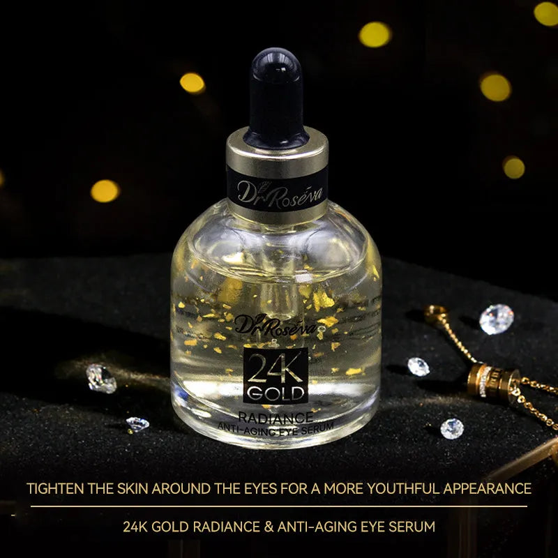 Dr. Roseva 24k Gold Eye Serum 30ml bottle with hyaluronic acid and collagen for anti-wrinkle