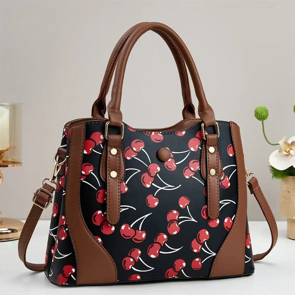 Large capacity simple shoulder messenger bag in PU leather with print design, 32x13x24cm, available in multiple colours