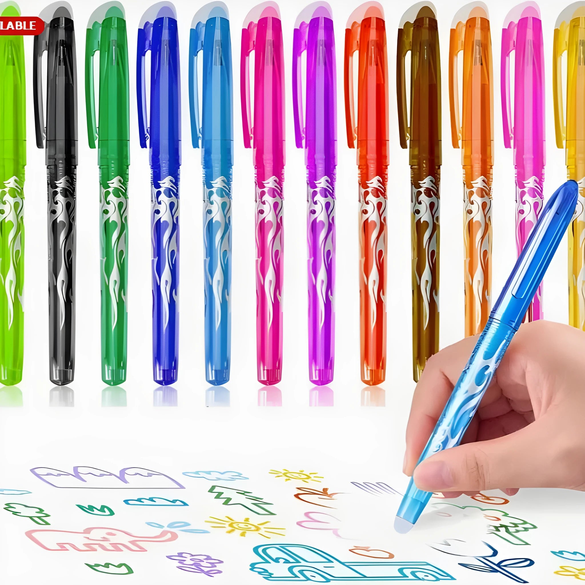 Heat-erasable gel pens with stainless steel nibs in 0.5mm and 0.7mm sizes