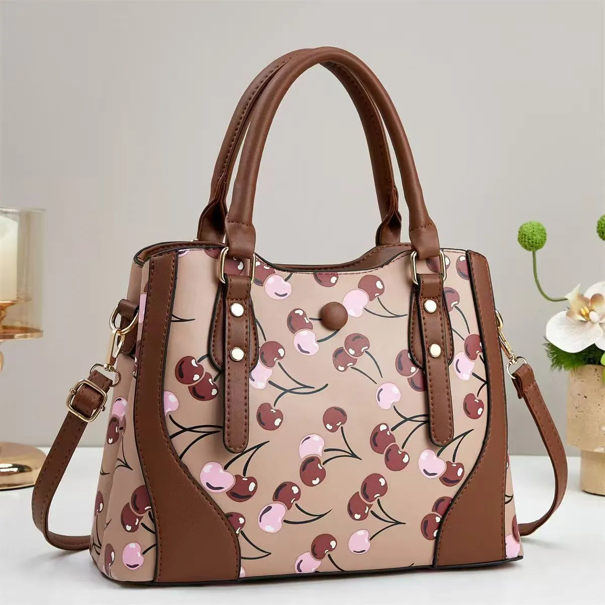 Large capacity simple shoulder messenger bag in PU leather with print design, 32x13x24cm, available in multiple colours