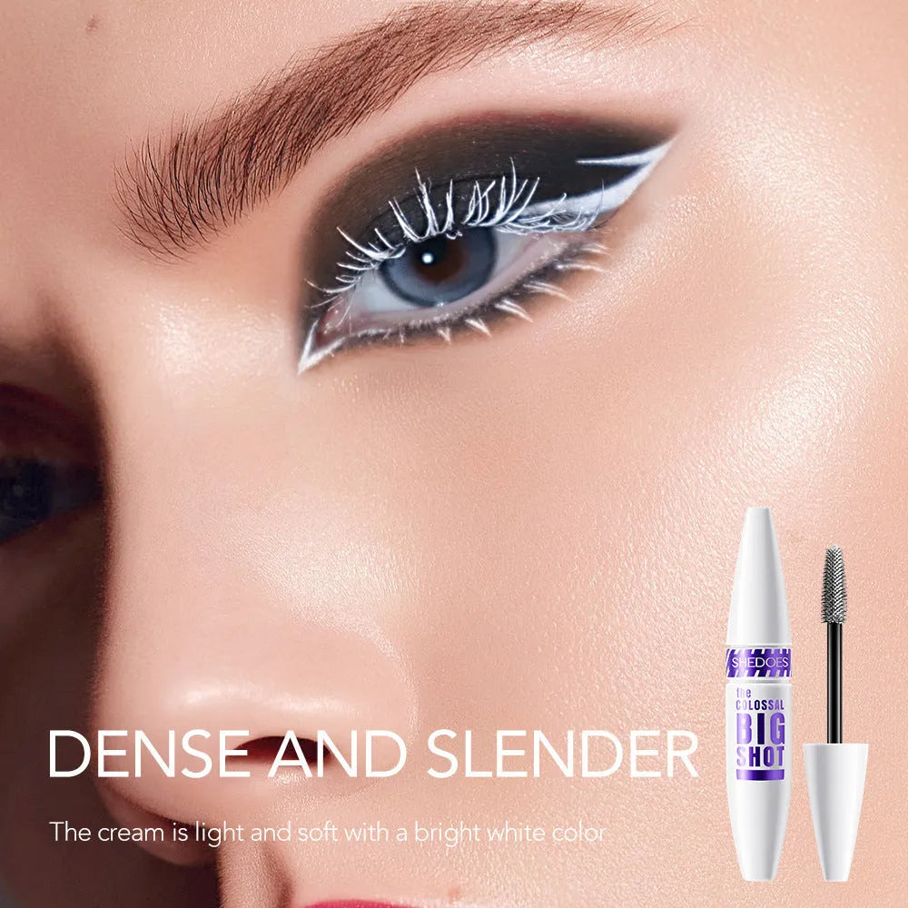 White waterproof and sweat-proof mascara tube with 10ML net content for curling eyelashes.