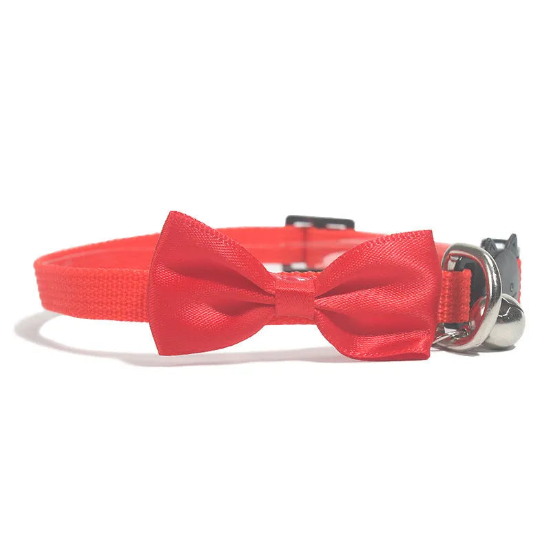 Colourful nylon pet bow collar with bell attachment and adjustable strap for cats