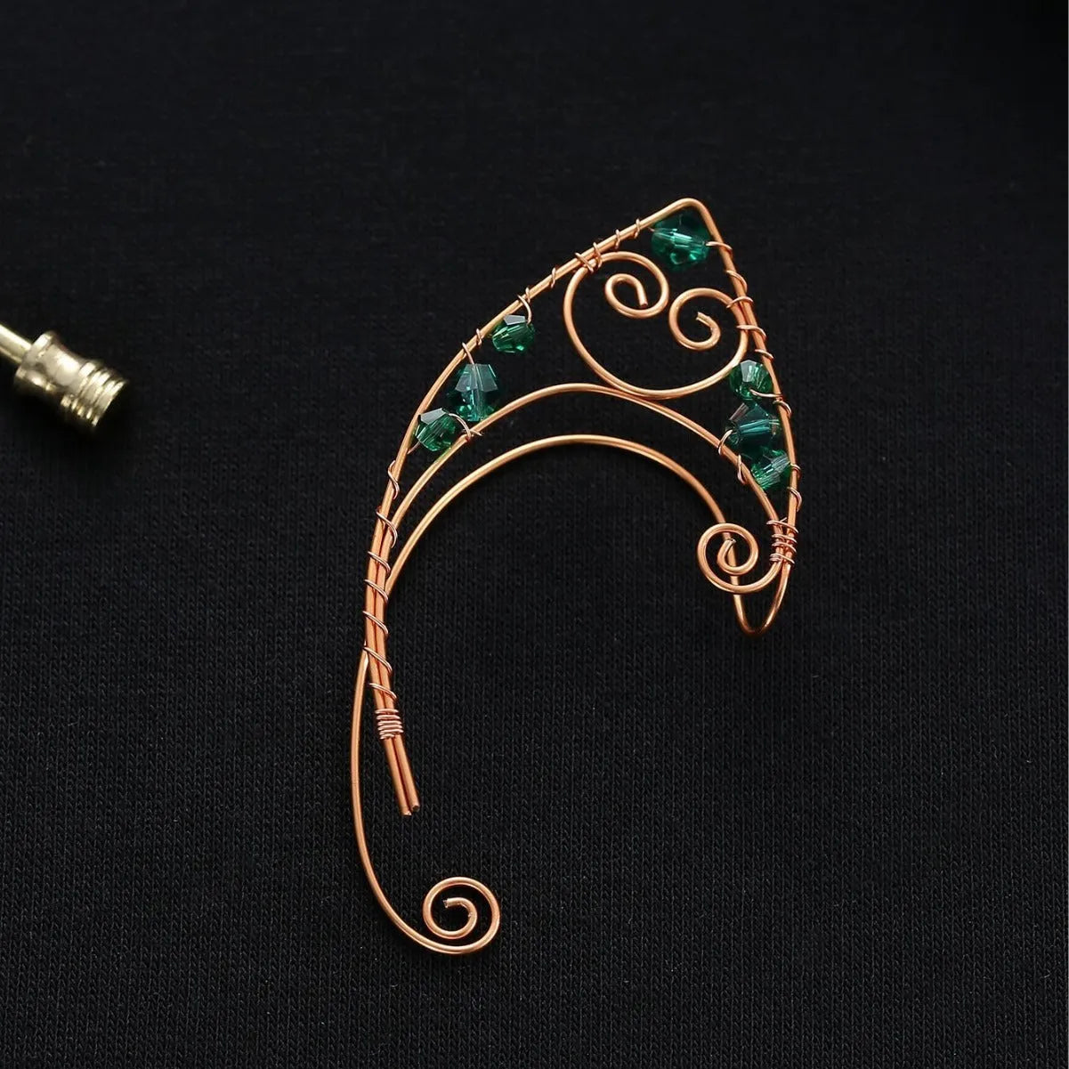 Hand-woven crystal-like mixed material earrings in gold tone, original design, shown as a pair.