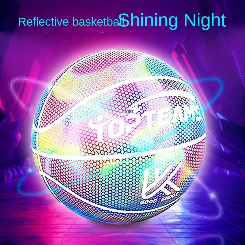 Holographic luminous reflective basketball No. 7 size with glow properties