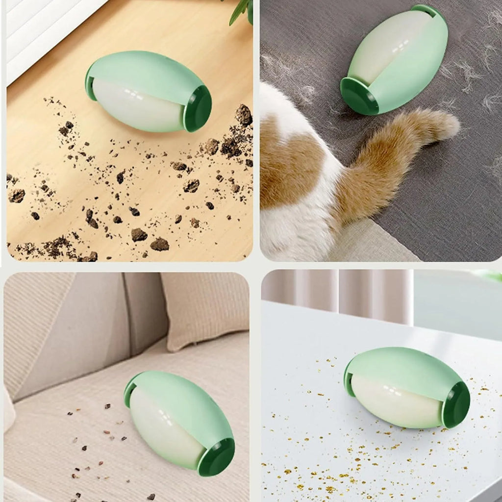 Green and white reusable gel lint roller ball for removing pet hair and lint from clothes.