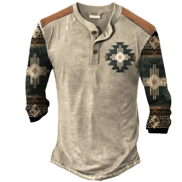 Men's long sleeve Henley shirt in solid polyester with printed detail, available in CT09-PL10581 colour
