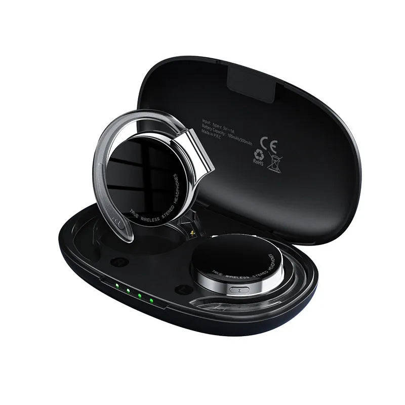 Black and white sports wireless Bluetooth earphones with ear plug design