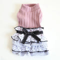 Polka dot lace cake dress pet clothes in taro purple, charcoal black or iced coffee, sizes XS to XL