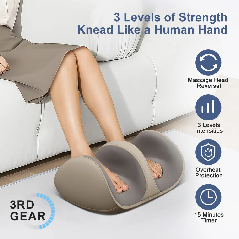 Shiatsu foot massager with heat and kneading for feet, calves, legs and arms, USB powered, in dark blue