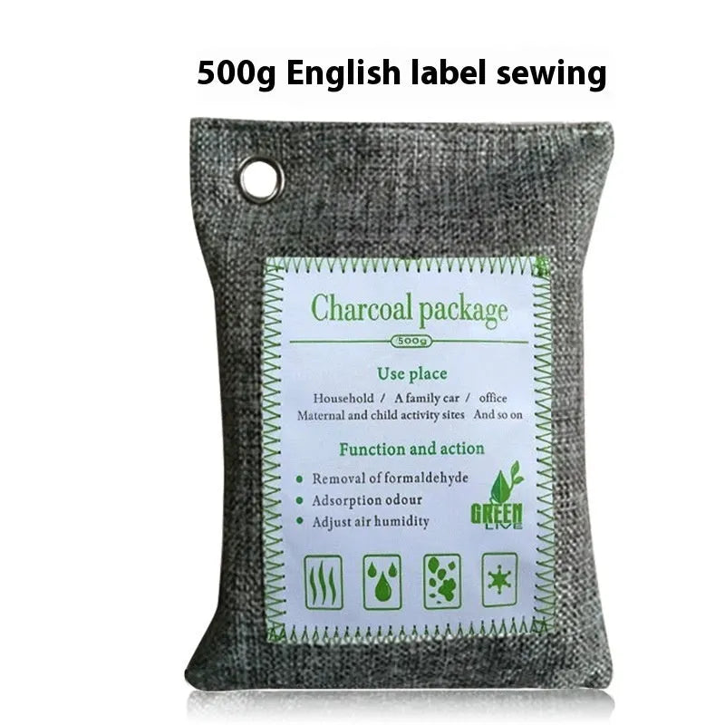 Sew-style fabric bag filled with dark bamboo charcoal for air purification and odour removal.