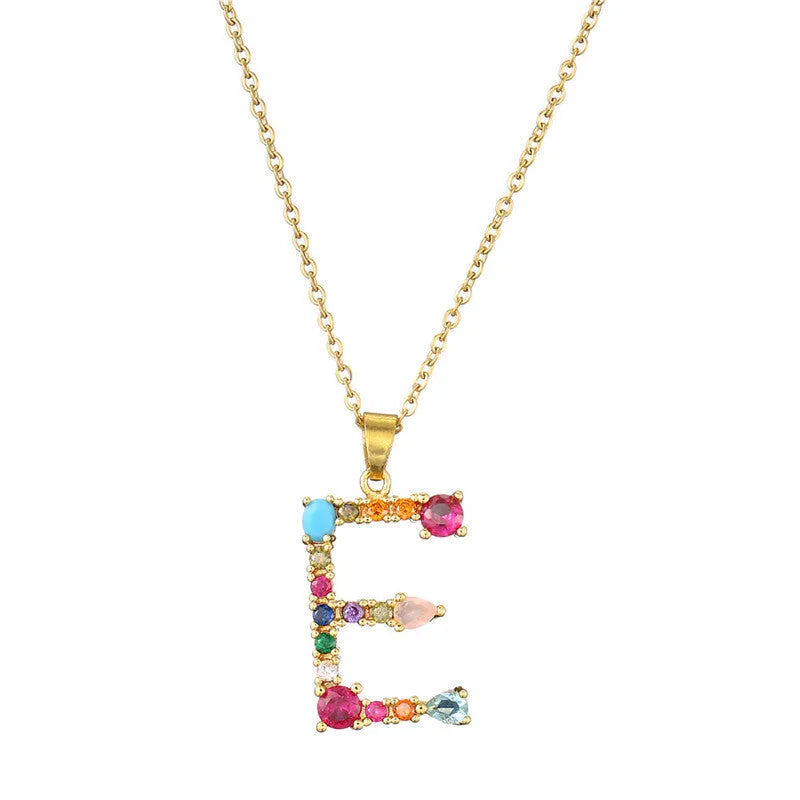 Copper micro-set zirconium English letter initial pendant with matching chain, light luxury style