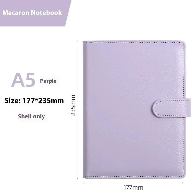 A5 PU leather zipper binder notebook shell in a solid colour.