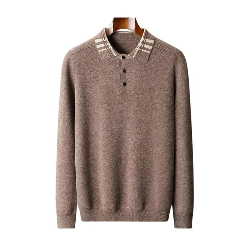 Men's gray cashmere jacquard pullover loose fit thick winter long sleeve light business top