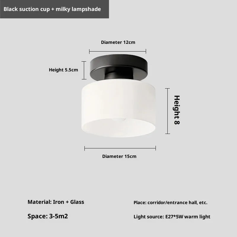 Creative Nordic mid-ancient style ceiling lamp for corridor with black suction cup base and colour options