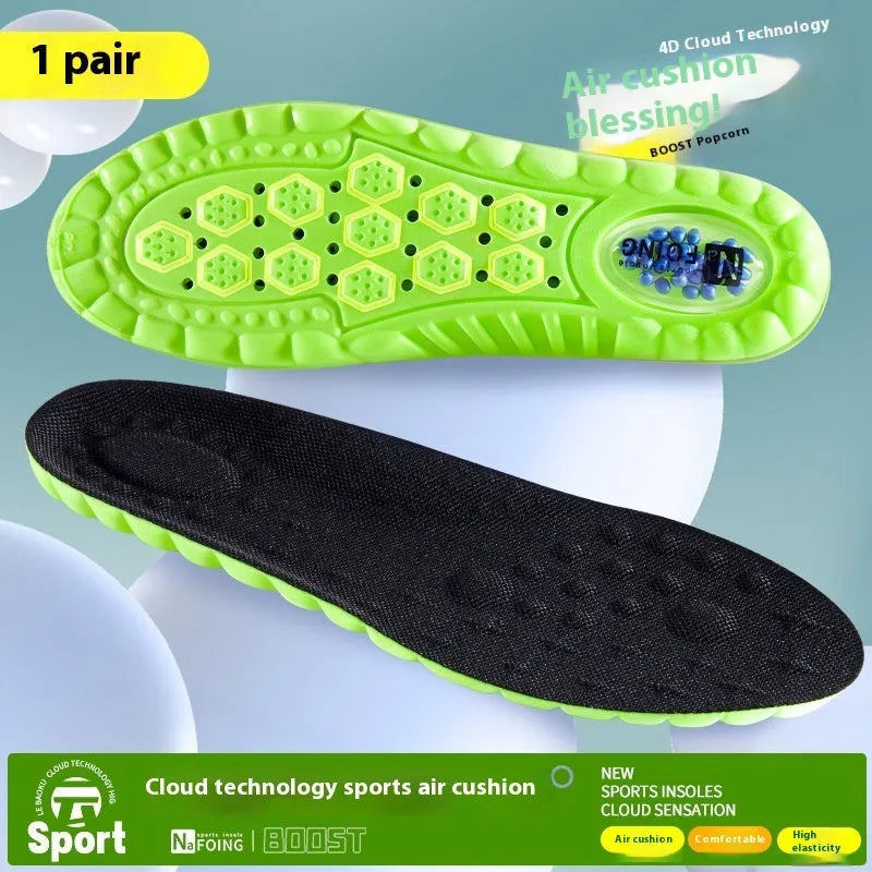 Green PU air cushion sports insoles with argy wormwood, shown at 280mm length.