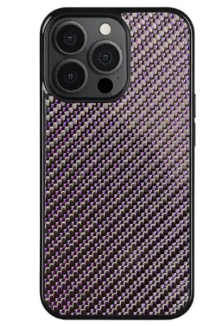 Carbon fiber 3K twill phone case for iPhone, all-inclusive TPU cover in blue, purple, or red, magnetic or non-magnetic.