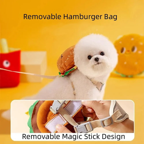 Cartoon hamburger design adjustable escape-proof vest leash for dog with backpack
