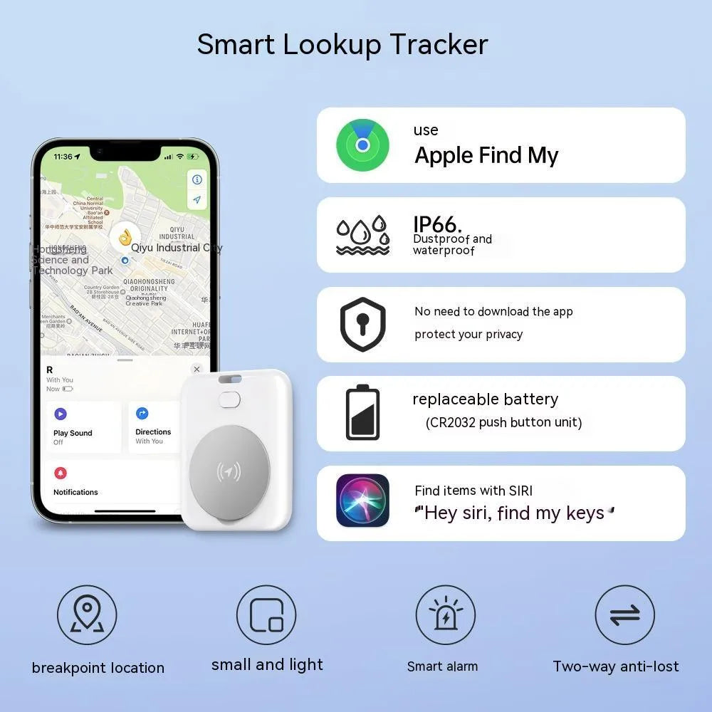 White ABS plastic pet tracking device for Apple users with portable wearing design