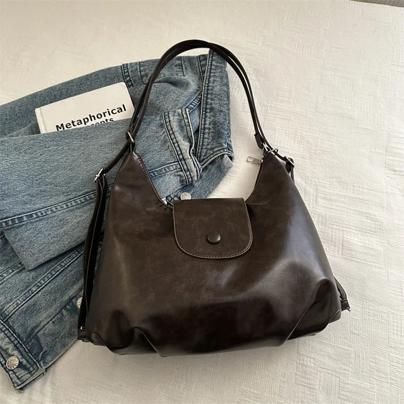 Textured PU leather women's shoulder backpack in horizontal square shape with single strap
